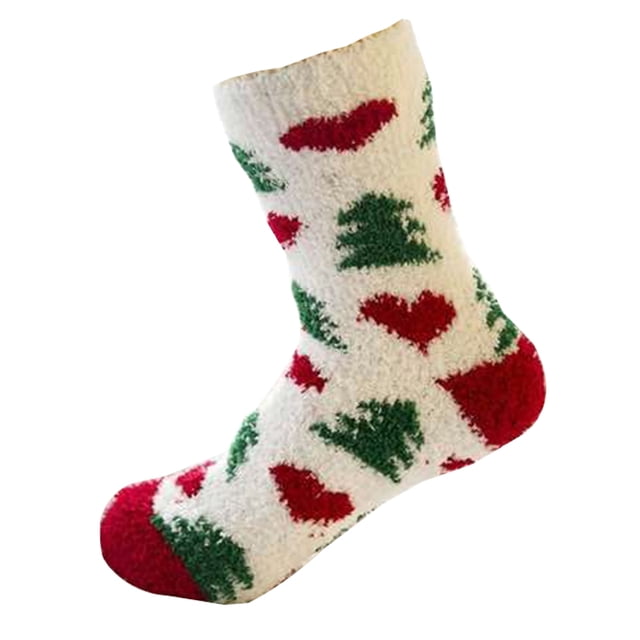Coofit Christmas Women Fluffy Socks Elk Tree Santa Striped Fuzzy Socks Sleeping Socks