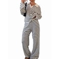 thumbnail image 2 of Women'S Striped 2 Piece Lounge Set Casual Long Sleeve T-Shirt Wide Leg Pants Matching Pajamas Set, 2 of 10