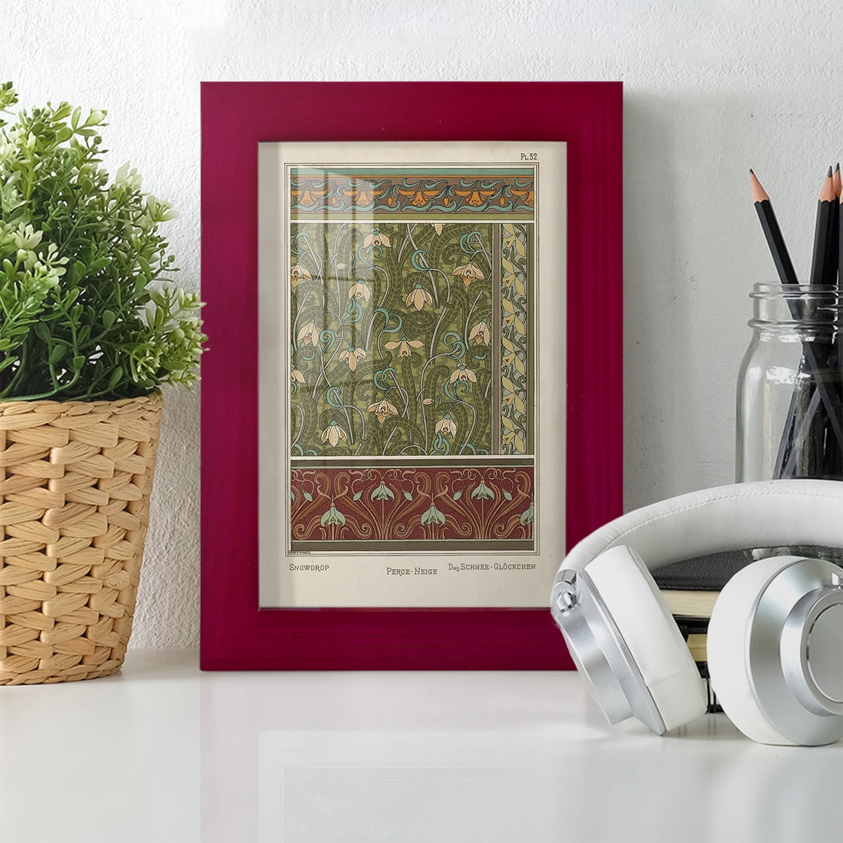 Nouveau Decorative VI - Framed Print w/glass - Cherry Red