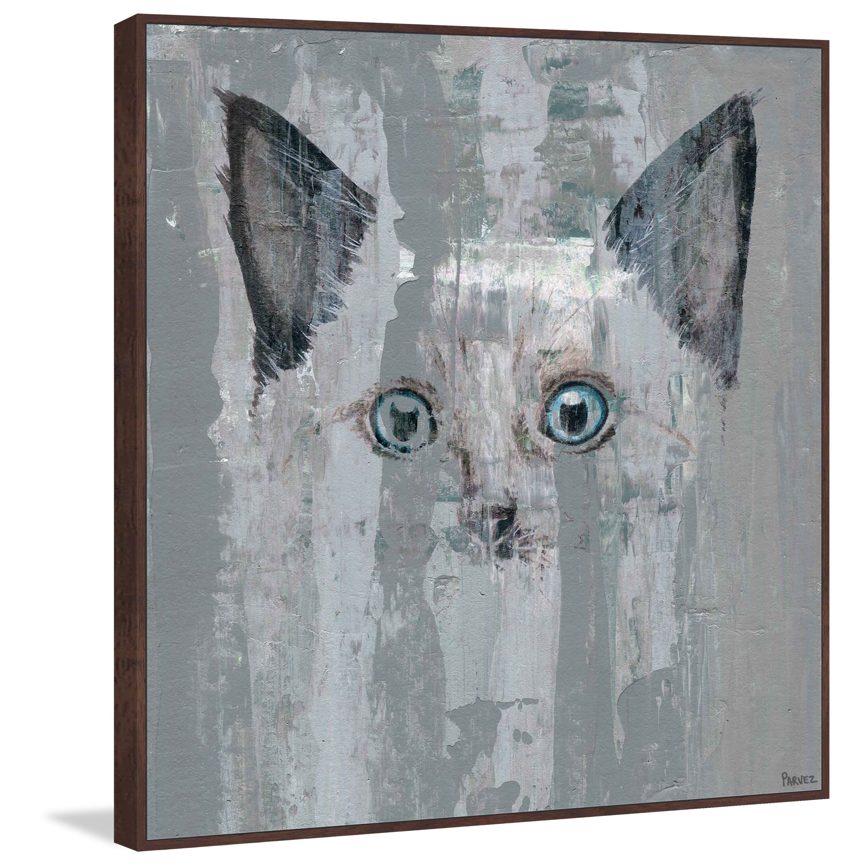 Blue-Eyed Cat Floater Framed Painting Print on Canvas