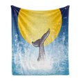 thumbnail image 1 of Whale Soft Flannel Fleece Blanket, Whales Tail in Ocean on Full Moon Diving in Water Swimmer Marine Animal Print, Cozy Plush for Indoor and Outdoor Use, 50" x 60", Yellow Grey Blue, by Ambesonne, 1 of 6