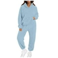 thumbnail image 2 of Womens Outfits Hoodie Sweatsuit Sets Slim Sweatshirt Baggy Fall Fashion Sweatpants With Pockets Wool Long Sleeve Warm Pajamas Set Womens Hiking Clothes Women Overalls Overall Snow Pants for Women, 2 of 5