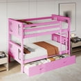 thumbnail image 6 of LAZZO Twin Over Twin Bunk Bed with 2 Storage Drawers, Convertible Wood Bunk Bed Frame with Ladder and Full-Length Guardrails, Pink, 6 of 8