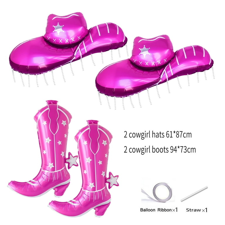 Cymylar Pink Cowgirl Boots and Hat Balloon,Western Cowgirl Balloons Birthday Party Decoration(4Pcs)
