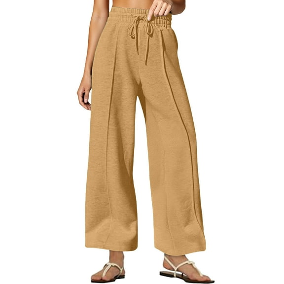ShomPort High Waisted Sweatpants for Womens Drawstring Wide Leg Pleated Casual Trousers Ankle Length Solid Color Breathable Pants