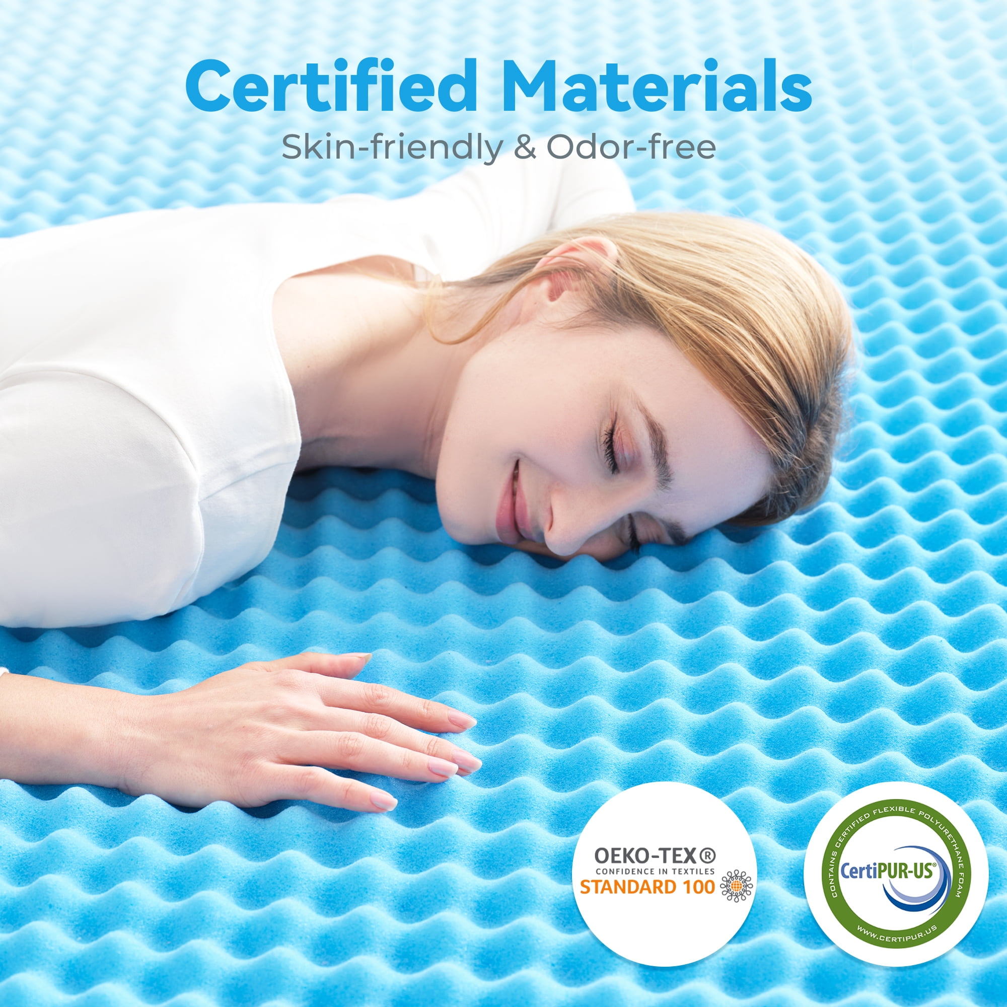 BDEUS 2 inch Gel Cooling Memory Foam Mattress Topper, Memory Foam Egg Crate Mattress Topper, CertiPUR-US Certified, Twin Size