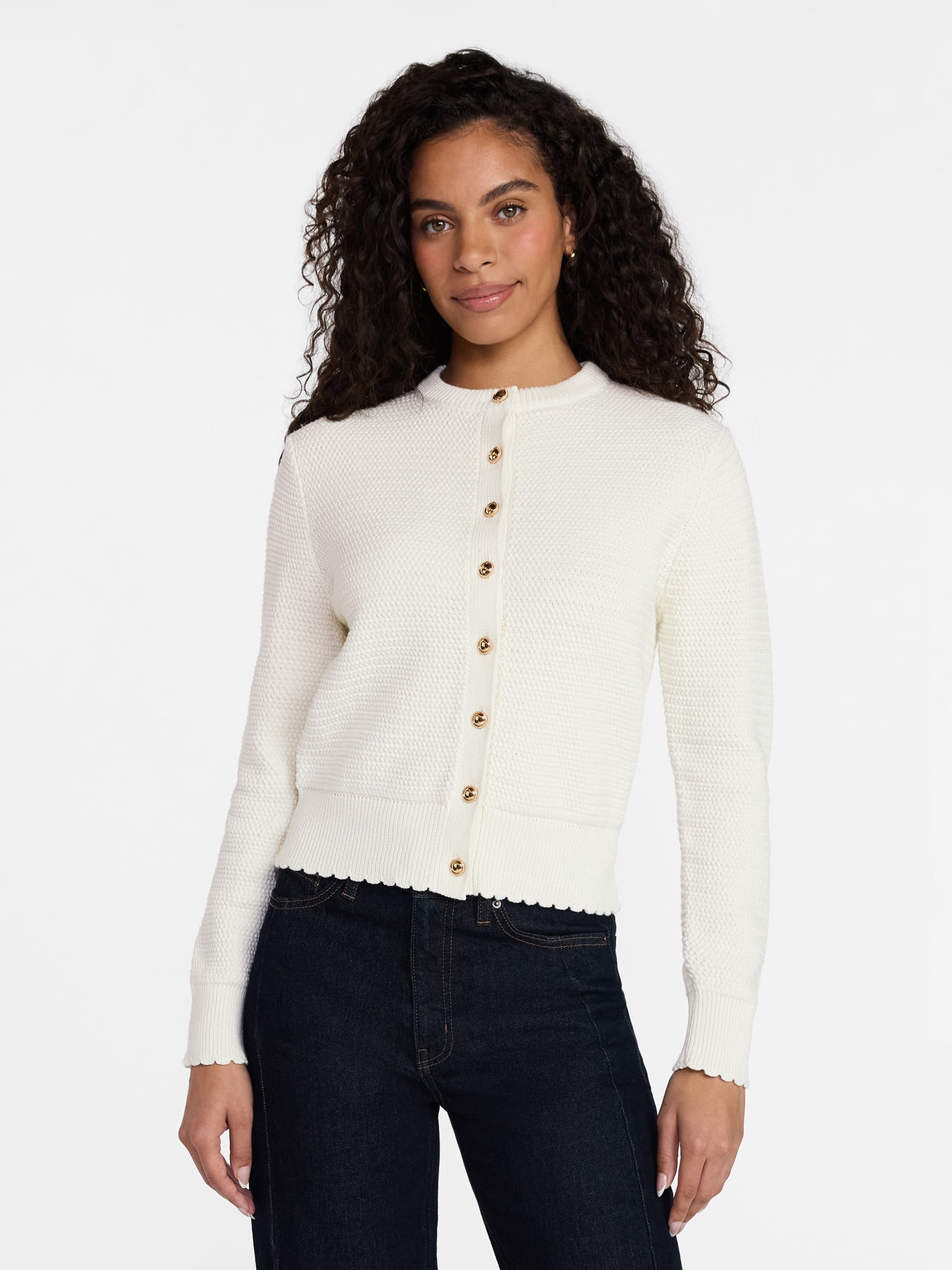 Time and Tru Women's Button Front Textured Cardigan, Sizes XS-XXXL