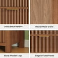 thumbnail image 3 of Mid-Century Modern Tall Wooden Dresser with 4 Spacious Drawers, Entryway Storage Chest with Smooth Metal Handles, Bedroom Clothes Organizer for Entryway, Office, and Small Spaces, Walnut, 3 of 6