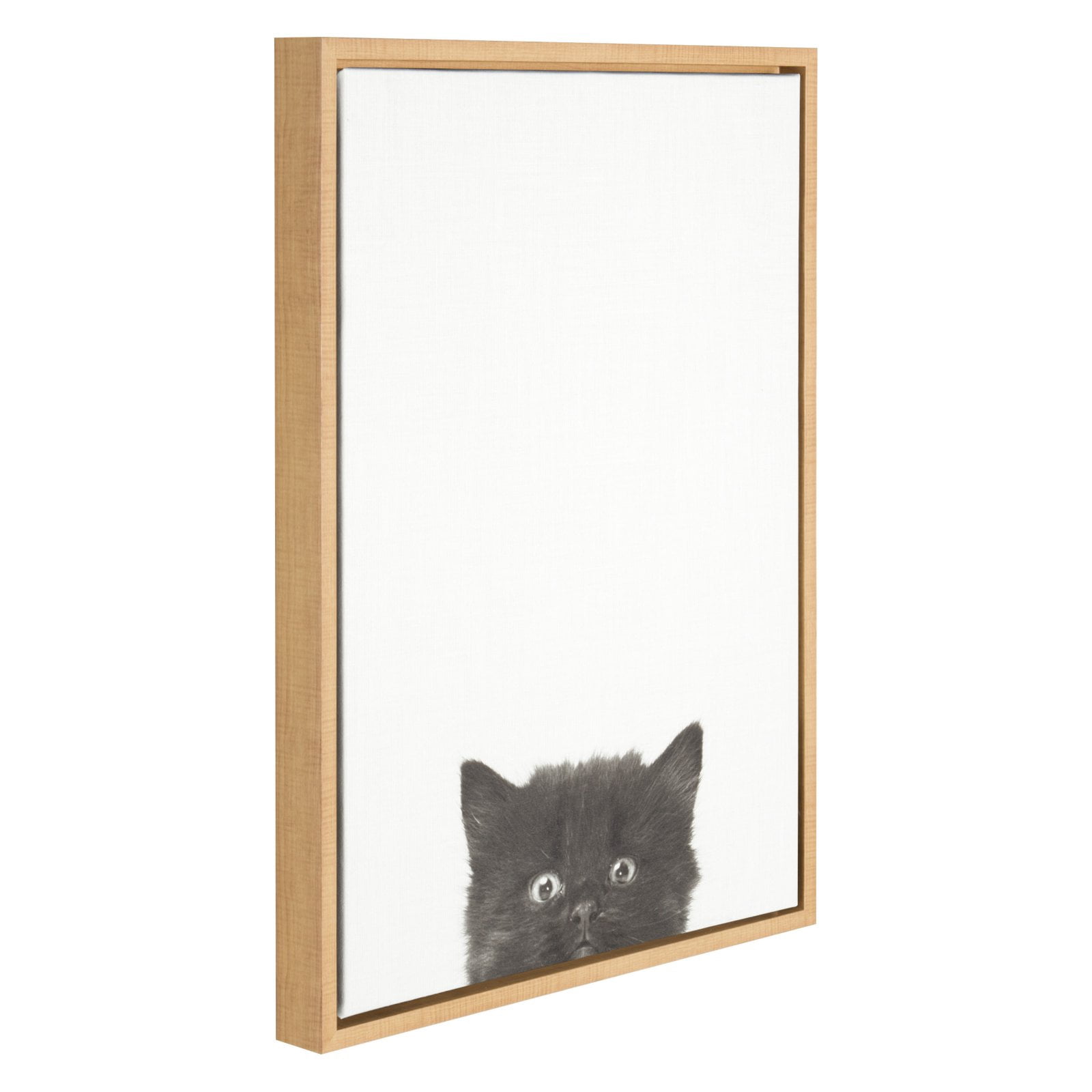 Kate and Laurel Sylvie Black Kitten Portrait Framed Canvas Wall Art by Simon Te Tai, 18x24 Natural