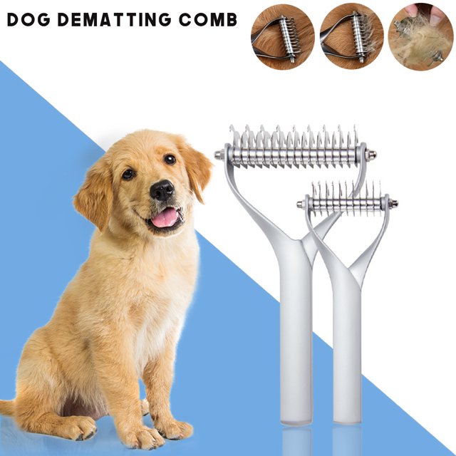 Nikou Dog Cat Dematting Comb-Undercoat Rake for Dogs-Double Side Pet Grooming Massage Comb-Black(L)