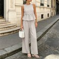 thumbnail image 2 of vigerkar Womens 2 Outfits Sets Gingham Plaid Sleeveless Ruffle Tank Tops Wide Leg Pants Summer Matching Lounge Sets (Coffee, XXL), 2 of 9