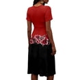 thumbnail image 5 of Women Smooth Polyester Wrap V Neck Short Sleeve Floral Print High Waist Split Hem Casual Midi Dress 08-Red L, 5 of 5