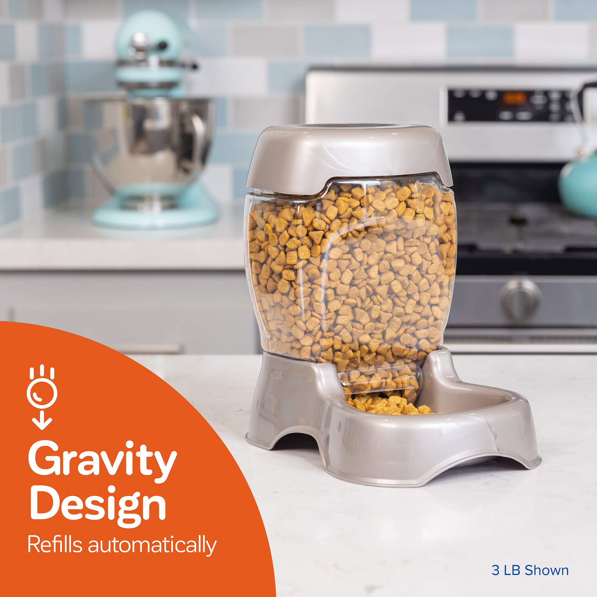 Petmate Pet Cafe Gravity Feeder, Small, 3 lb, Tan photo 4