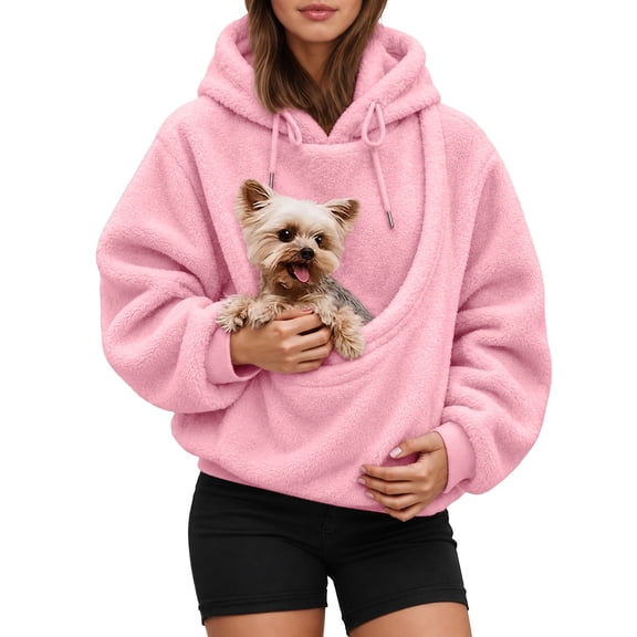 Women's Oversized Hooded Sweatshirt With Pet Pouch Front Pocket, Lined Pullover Hoodie For Small Dogs Cats And Daily Wear