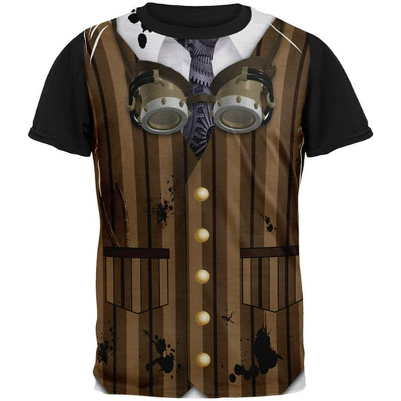 Halloween Steam Punk Engineer Costume All Over Mens Black Back T Shirt Multi SM