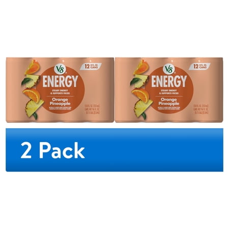 V8 Energy Orange Pineapple, 8 fl oz Cans, 24 Pack (2 Pack Bundle)