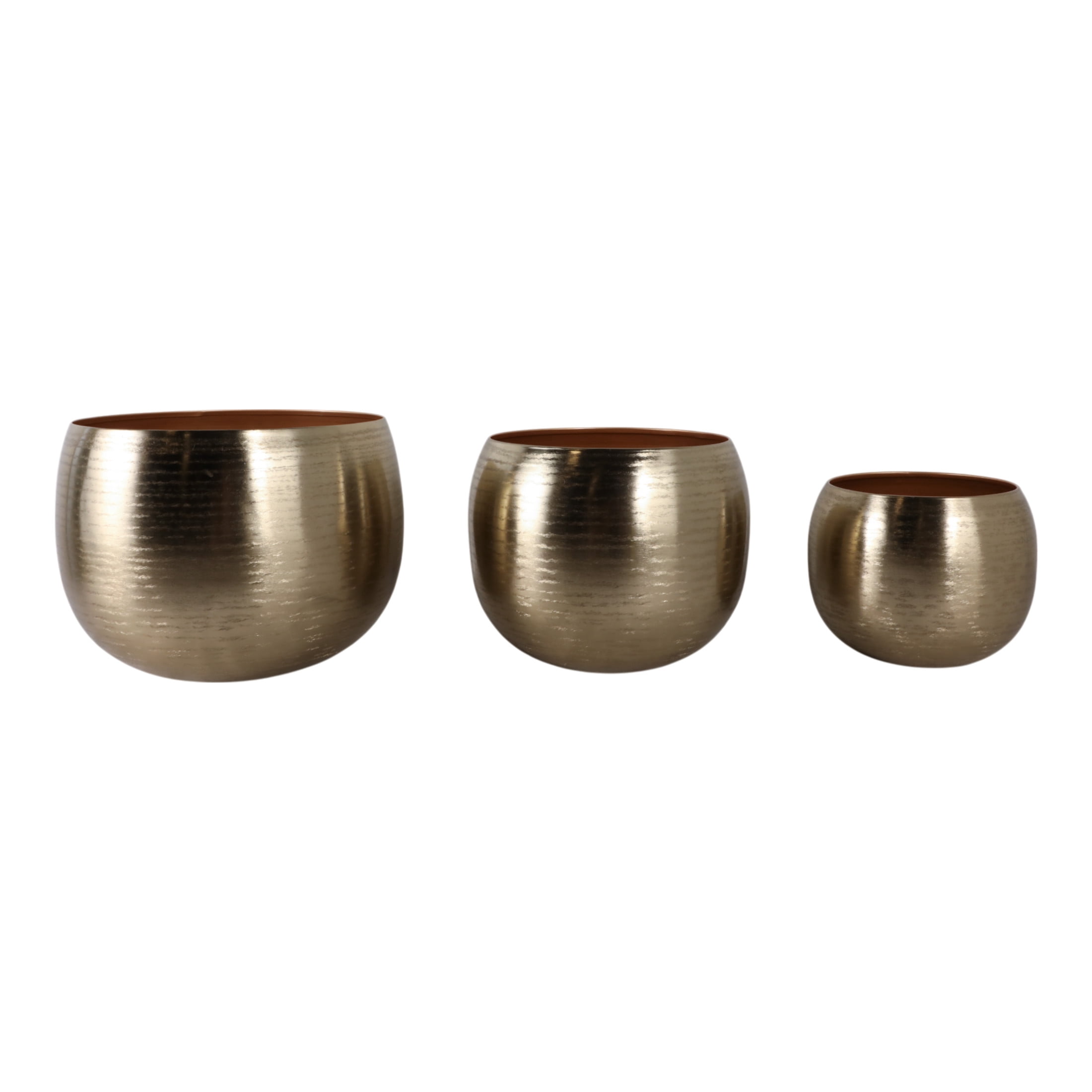 Hammered Metal Flower Pots for Home Decor - Decorative Metal Planters for Indoor Use and Outdoor Plants - Garden Pots for Patio, Entryway, Shelf, and Mantel Stylng - Set of 3, 11", 10", 8", Gold
