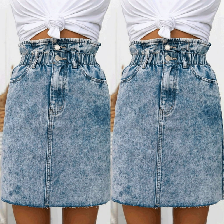 High waisted top denim skirt 80