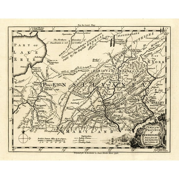 Historic State Map - Pennsylvania - Kitchin 1756 - Vintage Wall Art