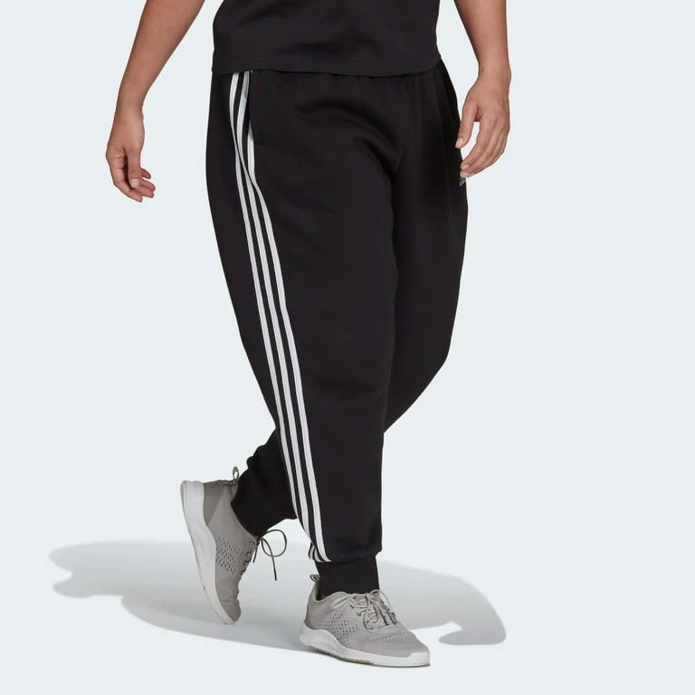 adidas Women s Plus Size Essentials Fleece Tapered Cuff Pants Black White 1X