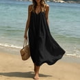 thumbnail image 2 of Afuyipoi Womens Cotton Linen Spaghetti Strap V-Neck Loose Maxi Dress, Soft Breathable Solid Color Casual Boho Long Dress, Lightweight Flowy Summer Beach Vacation Dress For Women Black Size 2XL, 2 of 9