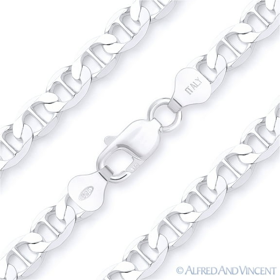 9mm Marina / Mariner Link Italian Chain Necklace in Solid .925 Sterling Silver