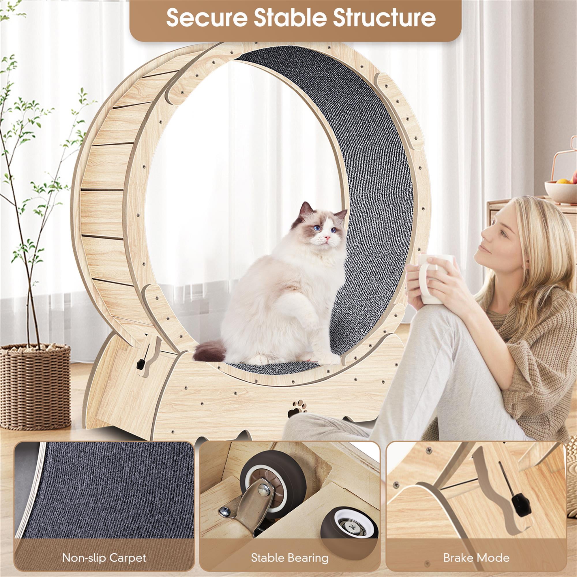 Kadyn 36" Cat Exercise Wheel for Indoor Cats, Cat Running Wheel with Carpeted Runway, Cat Sport Treadmill Wheel for Kitty’s Longer Life, Beige