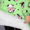 thumbnail image 3 of Oversized Wearable Blanket Hoodie,Green Cow Spot Pattern Sherpa Blanket Hoodie with Super Pockets,Super Warm Fuzzy Pullover for Women & Men, 3 of 6