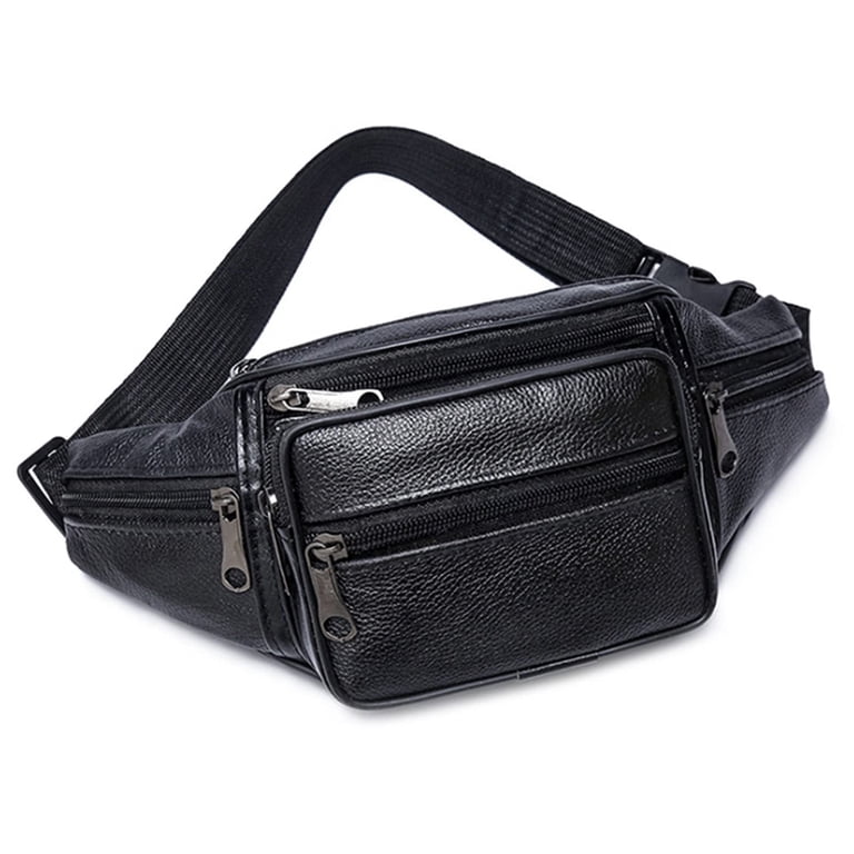 Amazon.com | Leather Fanny Pack for Men Women, Belt Bag  💫 Men Black Leather Adjustable Fashion Small Travel Hiking Cycling Waist Packs main image 1