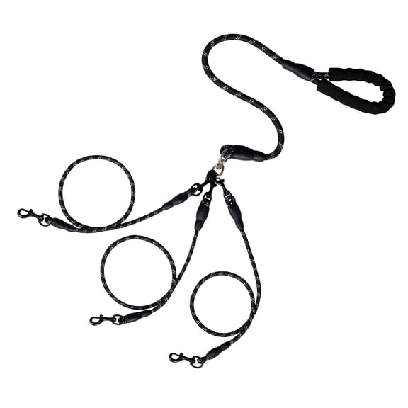 LGCASL 3 Dog Leash No Tangle, Heavy Duty Multiple Dog Lead Shock Absorbing Bungee, Triple Bungee Leash, Reflective Dog Leash Free Multi Pet Walking Rope with Detachable, Black