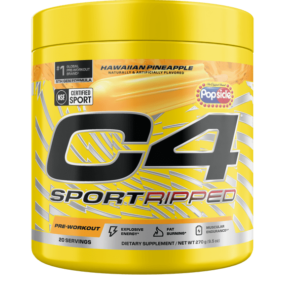 C4 Sport Ripped Pre-Workout Powder, Popsicle® Hawaiian Pineapple, 20 Servings