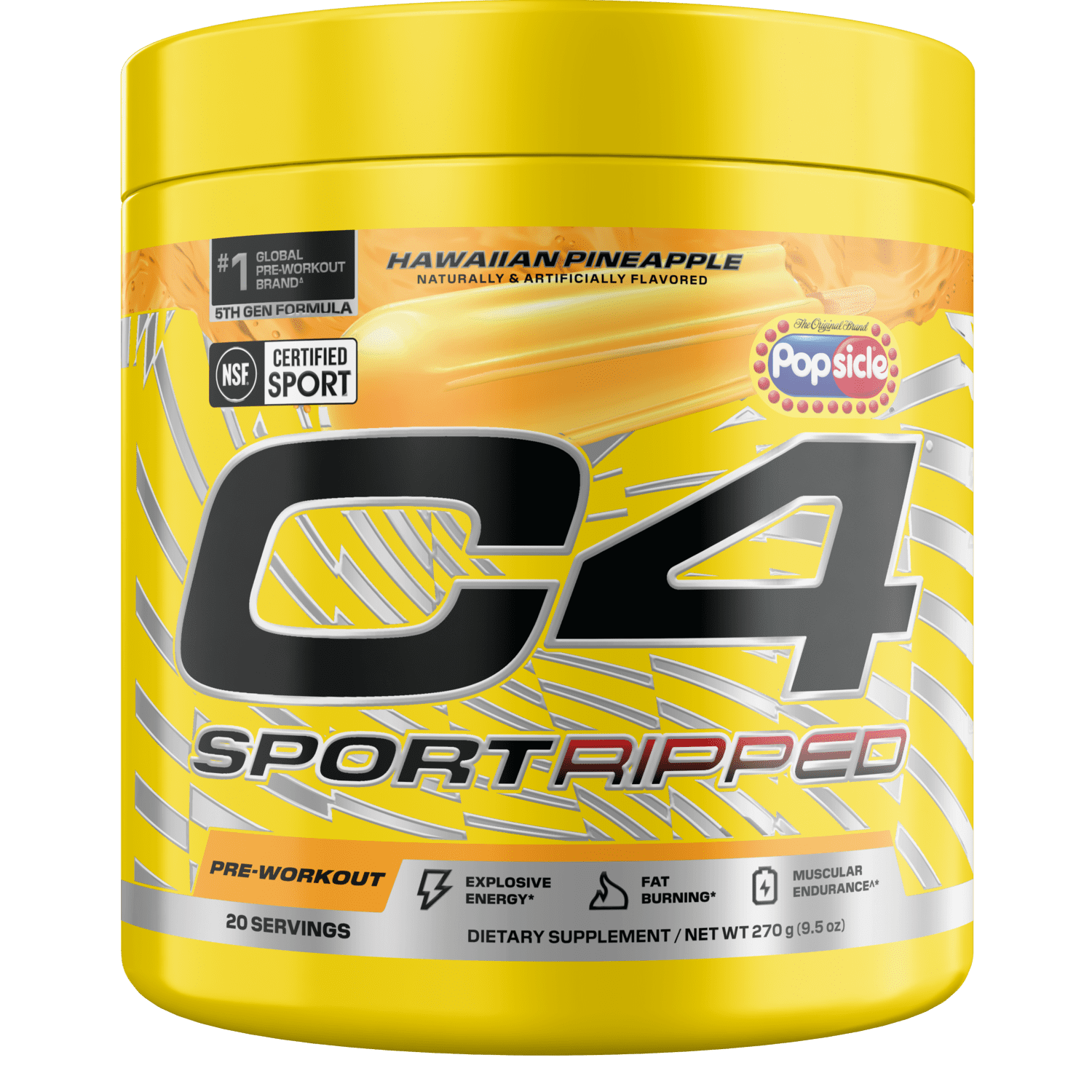 C4 Sport Ripped Pre-Workout Powder, Popsicle® Hawaiian Pineapple, 20 Servings