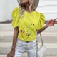 thumbnail image 2 of Gibobby Camisetas de verano para mujer Camiseta manga corta con cuello redondo y estampado flores para mujer(Amarillo,CH), 2 of 5