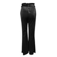 thumbnail image 6 of Work Pants Women Elastic Waist Solid Color Fall Winter Suede Belt Pocket Straight Leg Wide Leg Temperament Elegant Commuting Casual Trousers Trendy Dressy Black S, 6 of 6