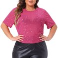 thumbnail image 2 of DARING DIVA Women's Plus Glitter Silver Star Sheer Crop Blouse 3X Hot Pink, 2 of 6
