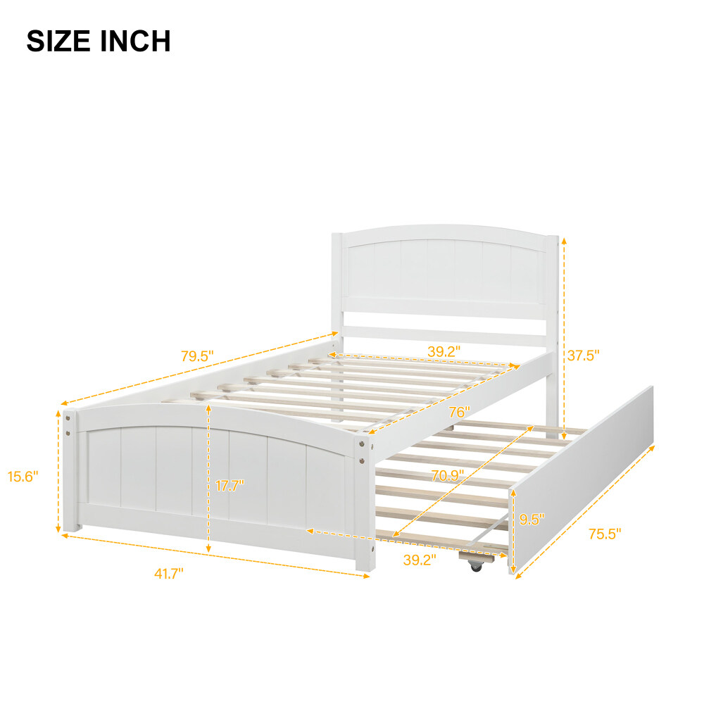 Hassch Twin Size Platform Bed With Trundle, White - image 5 of 8