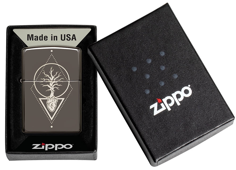 Zippo Heart Of Tree Design Black Ice Pocket Lighter