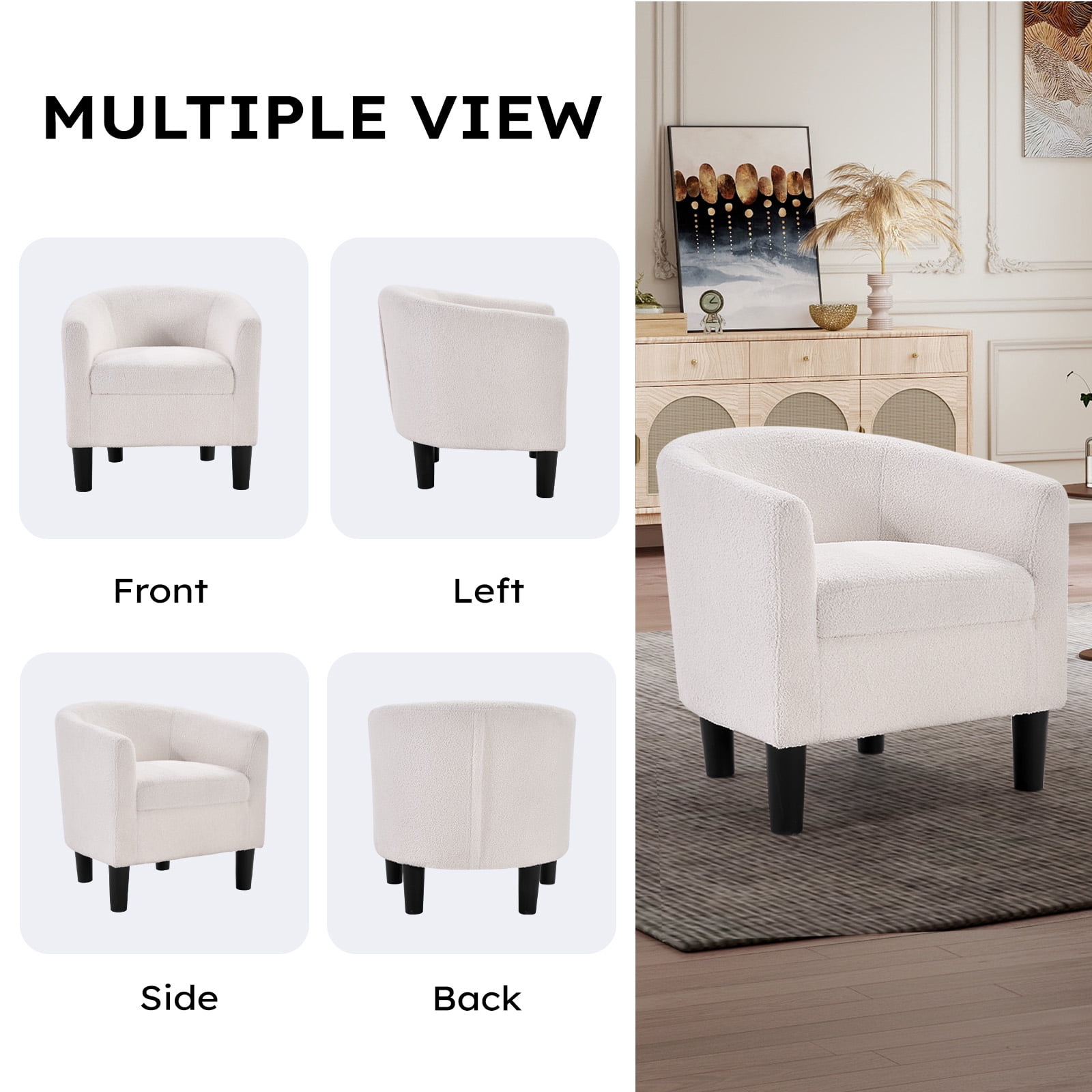Bonzy Home Accent Barrel Chair, Teddy Fleece Upholstered Club Chair with Armrest Small Reading Chair, for Living Room, Bedroom & Reception Room, Cream