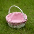 thumbnail image 6 of Traditional White Round Willow Gift Basket with Pink and White Gingham Liner and Sturdy Foldable Handles, Food Snacks Storage Basket, Small, 6 of 7