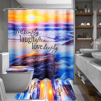 70.8 x 70.8 inches Waterproof Fabric Shower Curtain With 12 Hooks OR 3 Pcs Toilet Cover Mats Non-Slip Rugs Bathroom Set
