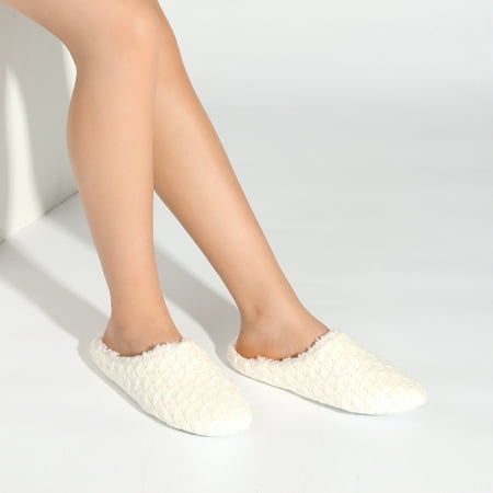 DREAM PAIRS Faux Fur Knitted Slippers For Women Memory Foam Women's Winter Slip On House Slippers Indoor Bedroom Soft Slippers EMMA CREAM Size 8