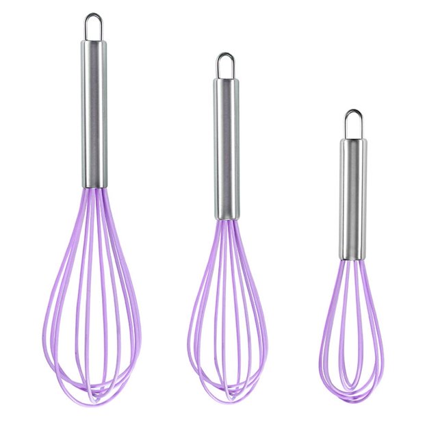 Batidor de silicona de 3 piezas de 8, 10 y 12 pulgadas, antiadherente, con alambre de acero inoxidable y revestimiento de goma de silicona, resistente al calor y antirayaduras, perfecto para huevos y