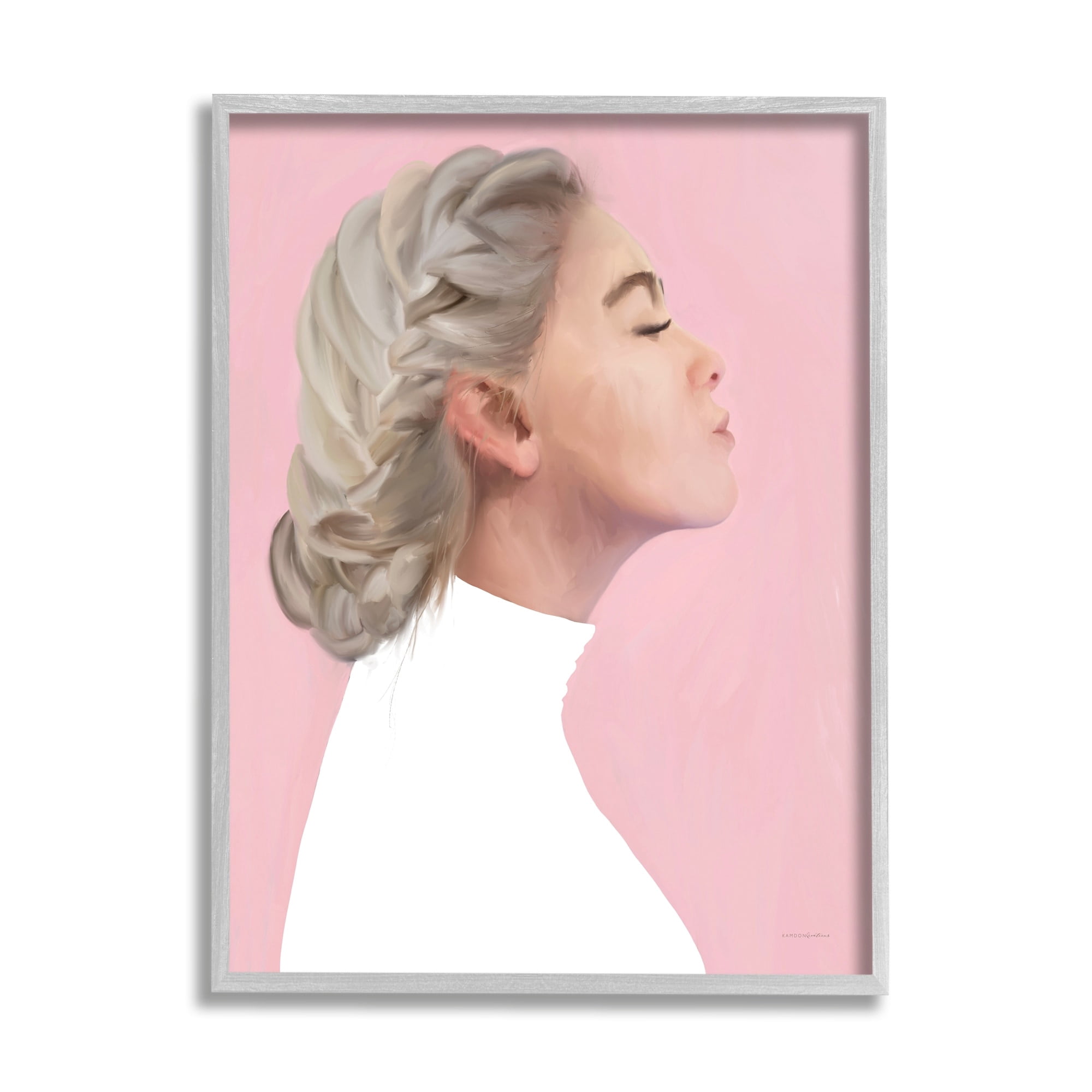 Stupell Industries Girl Face Braided Hair Portrait Pink background , 24 x 30, Design by Kamdon Kreations