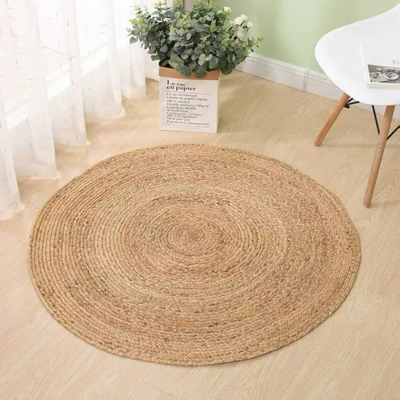 Jinsinto Round Woven Rattan Jute Rug Bedroom Woven Floor Mattress Water Cushion Living Room Reed Tea Doormat Picture Decoration Round Diameter 40cm