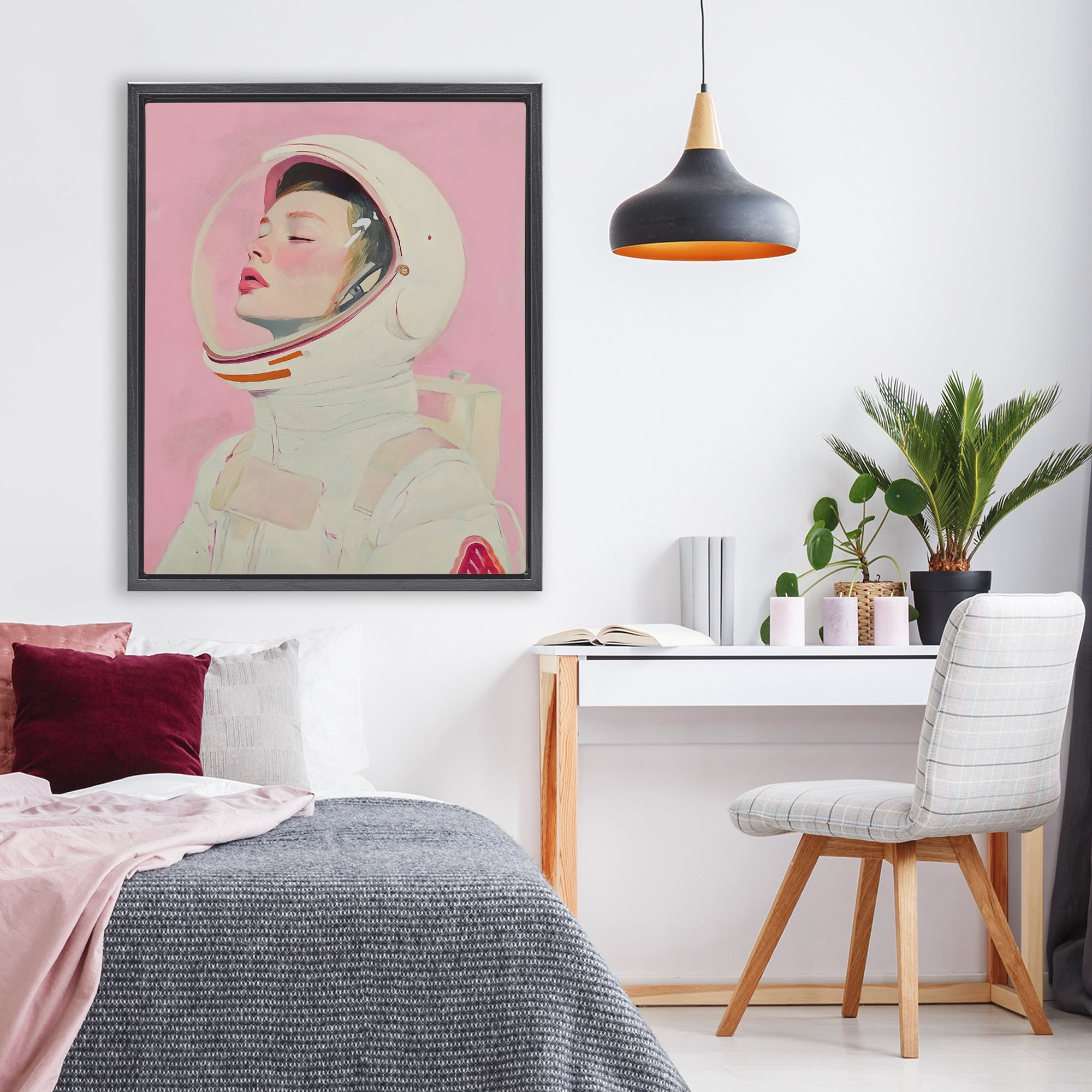 Stupell Industries Pink Astronaut Girl Black Framed Floater Canvas Wall Art, design by The Prints Vibe