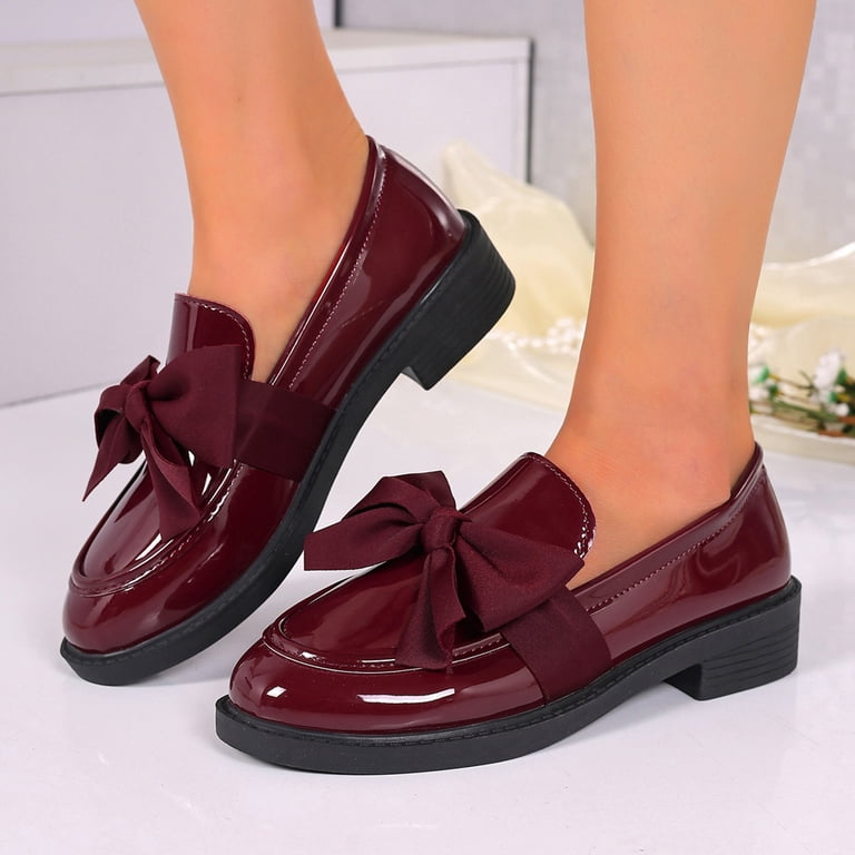 burgundy dress shoes for ladies Women's Penny Loafer In Leather Use the drawing and measure the distance from the heel to the big toe Burgundy Patent Leather Shoes for