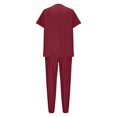 thumbnail image 5 of Womens Nursing Uniforms Set Solid Color Loose Nurse Clothes Short Sleeved V-neck Shirts and Elastic Drawstring Foot Binding Long Straight Pants, 5 of 9
