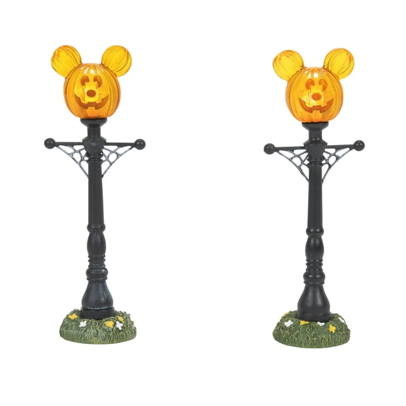 Department 56 Disney Village Mickey's Pumpkintown St Lights Halloween Accessory Figurine set, 2 Pieces 4.6in H