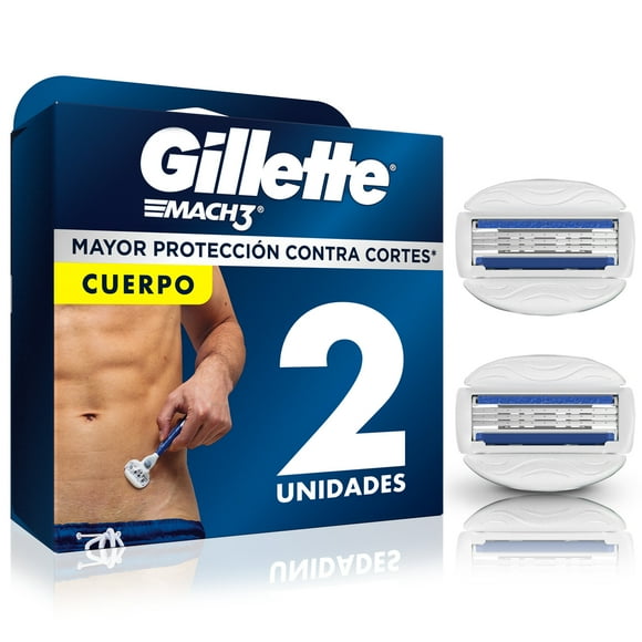 Cartucho de Rastrillo Gillette Mach3 Cuerpo con Barras de Gel Humectantes, 2 pzas