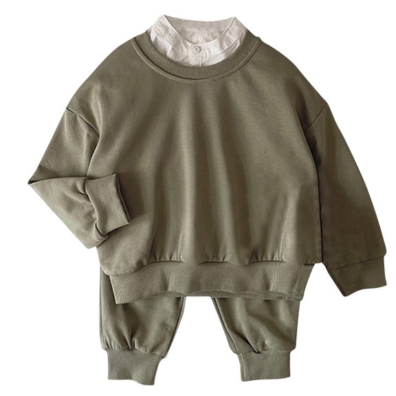 Lovskoo Toddler Baby Girl Clothes Winter Solid Color Long Sleeve Pullover Sweatshirt Pants 2Pcs Fall Outfits Set Olive Green